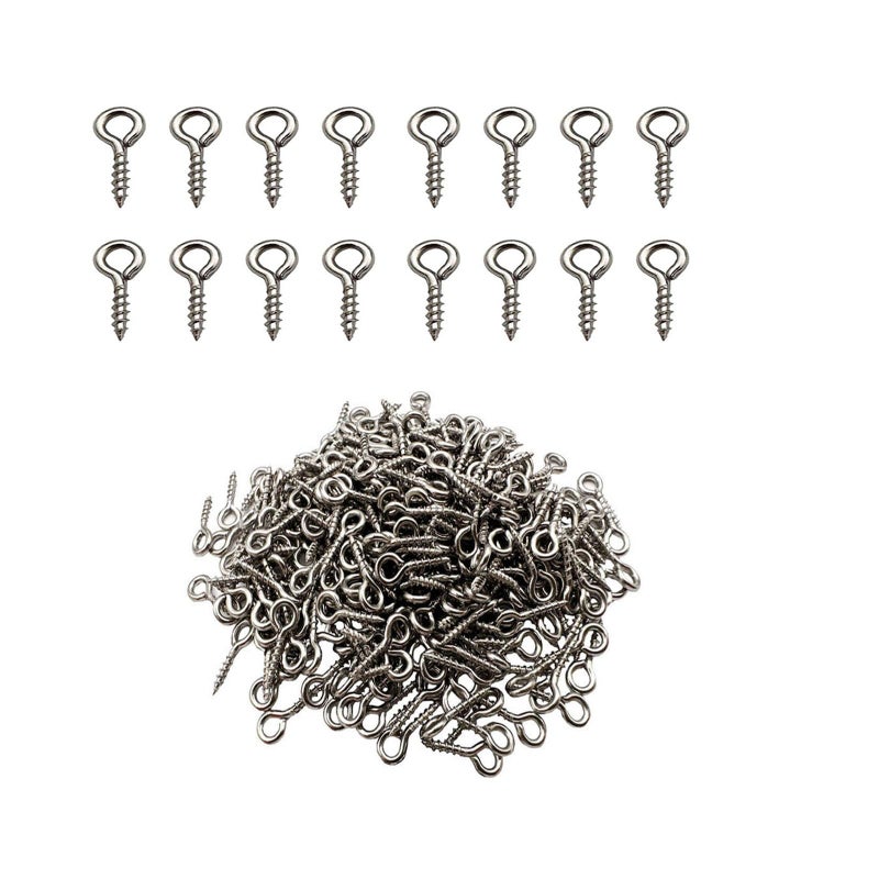 IDEALSV (304) Stainless Steel Small Mini Screw Eyes Pin Hook for Jewelry, Cork Bottles,Resin, Bead,300 Pack 0.39x0.16inch Tiny Hook Screws Ring - Image 1
